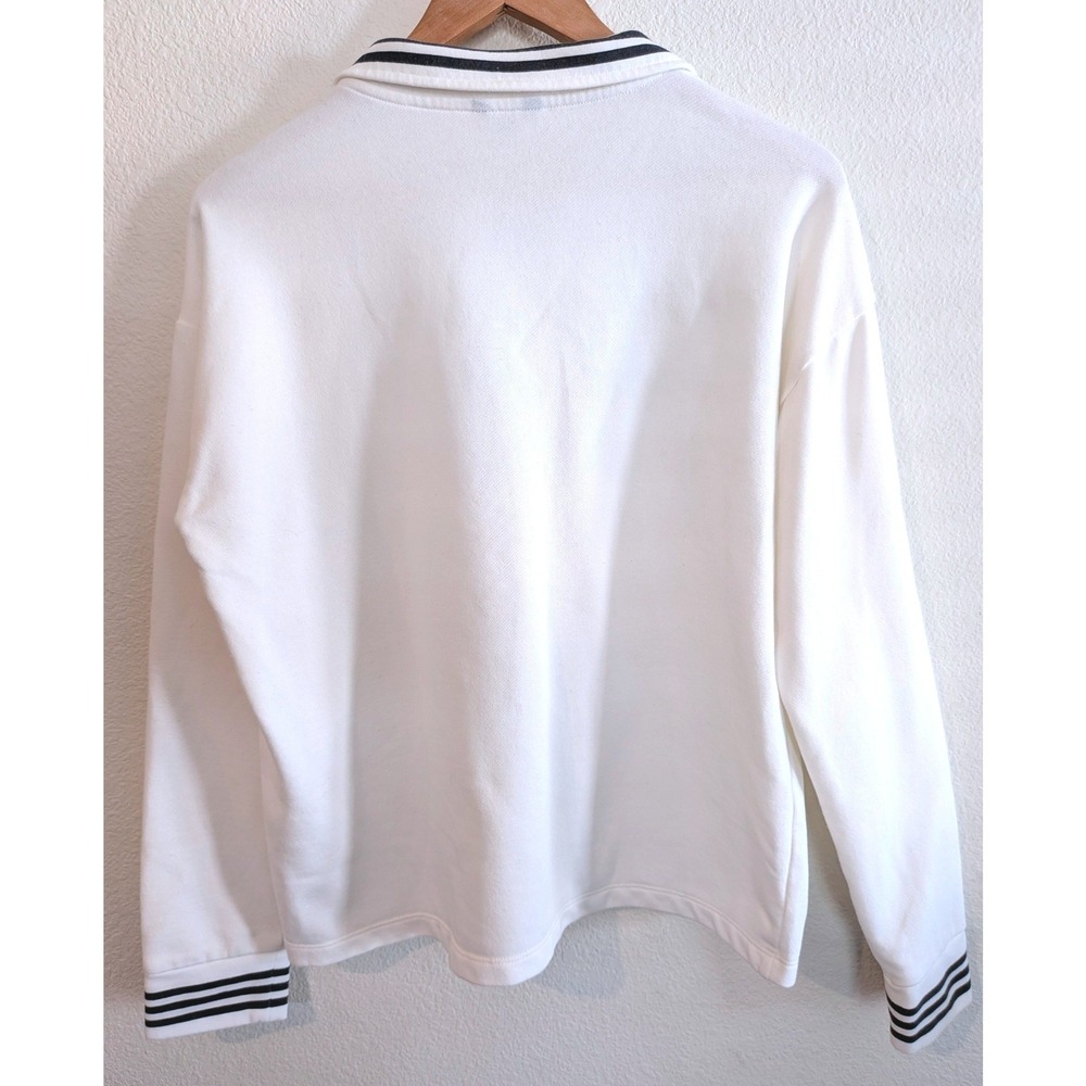 Nautica Womens White Quarter Zip Pullover Sweatshirt Striped Trim Size M 1723720 - Picture 2 of 6